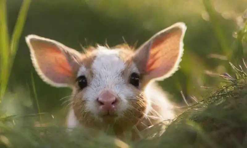 Un pequeño cuy americano descansa en la hierba, con un hermoso pelaje, ojos curiosos y un aire de inocencia