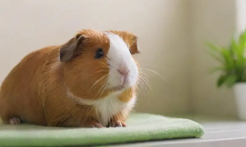 Una clínica veterinaria iluminada con un conejillo de indias en una mesa de examen